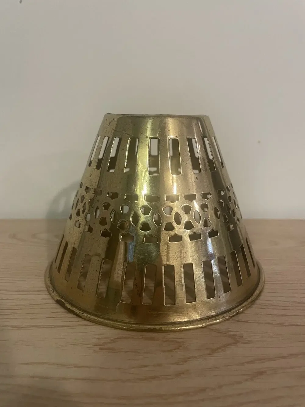 VTG Century Made in India Pierced Brass Ornate Lamp Shade Candle Cover NEW 5” W